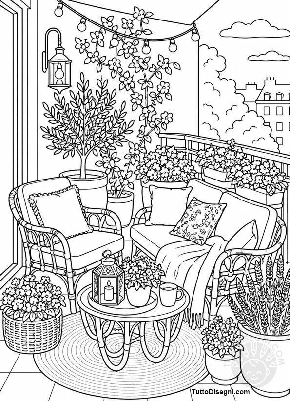 Balcone Cozy da Colorare 1 balcone cozy da colorare