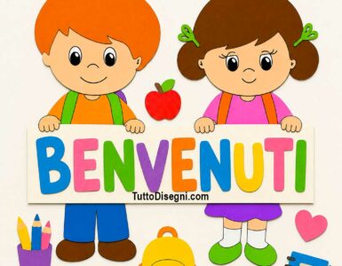 bambini con cartello di benvenuto