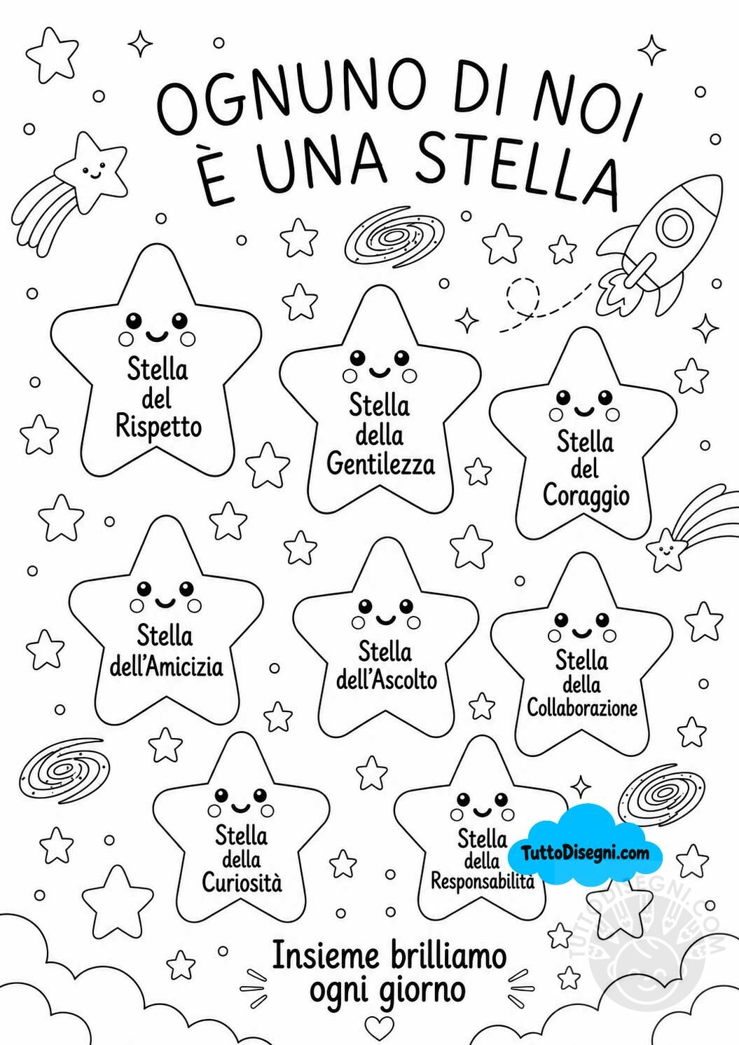 Accoglienza Spazio da colorare 1 cartello ognuno di noi e una stella