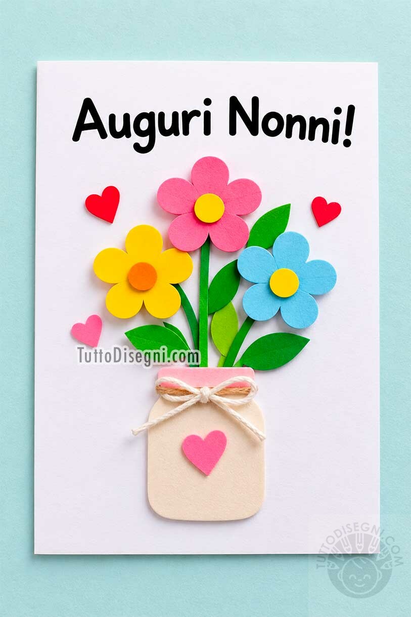 Lavoretto per la Festa dei nonni 1 biglietto con fiori per i nonni