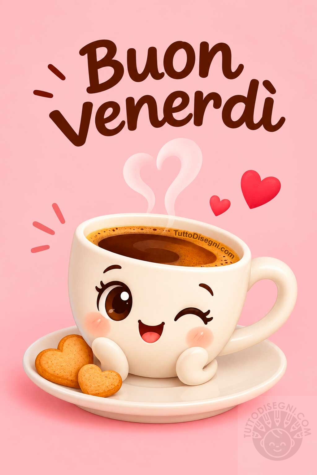 Buon venerdì simpatico 1 Immagine di buon venerdì con tazza di caffè e cuori