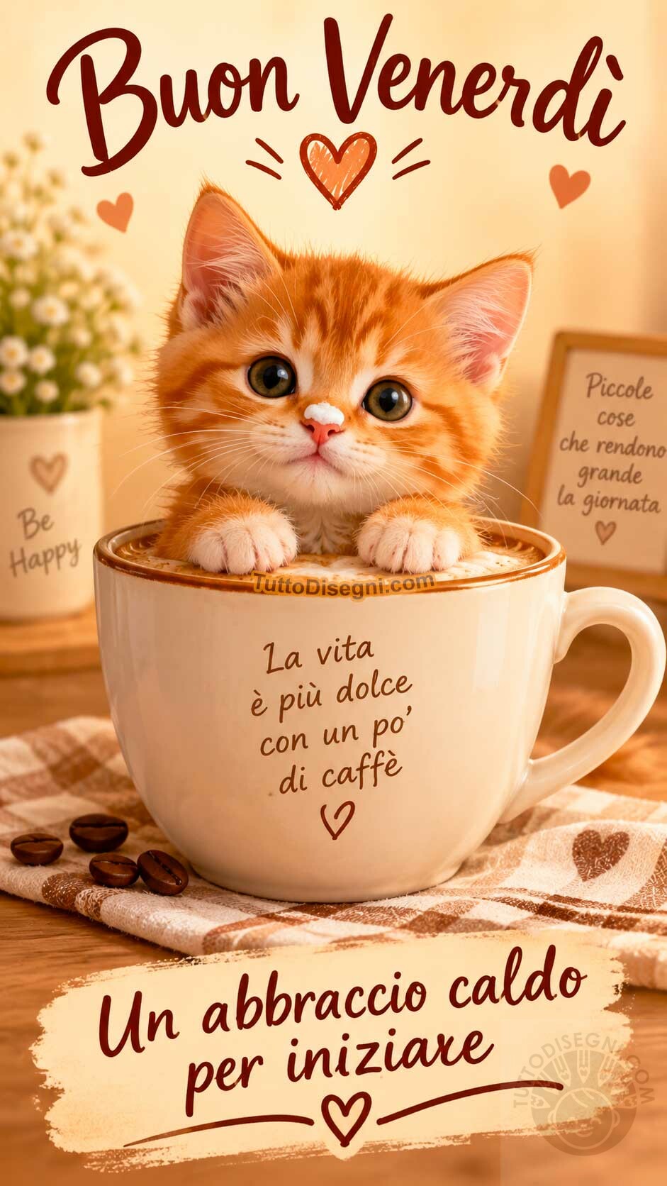 Buon venerdì simpatico 3 Buongiorno venerdì con gattino e tazza di caffè