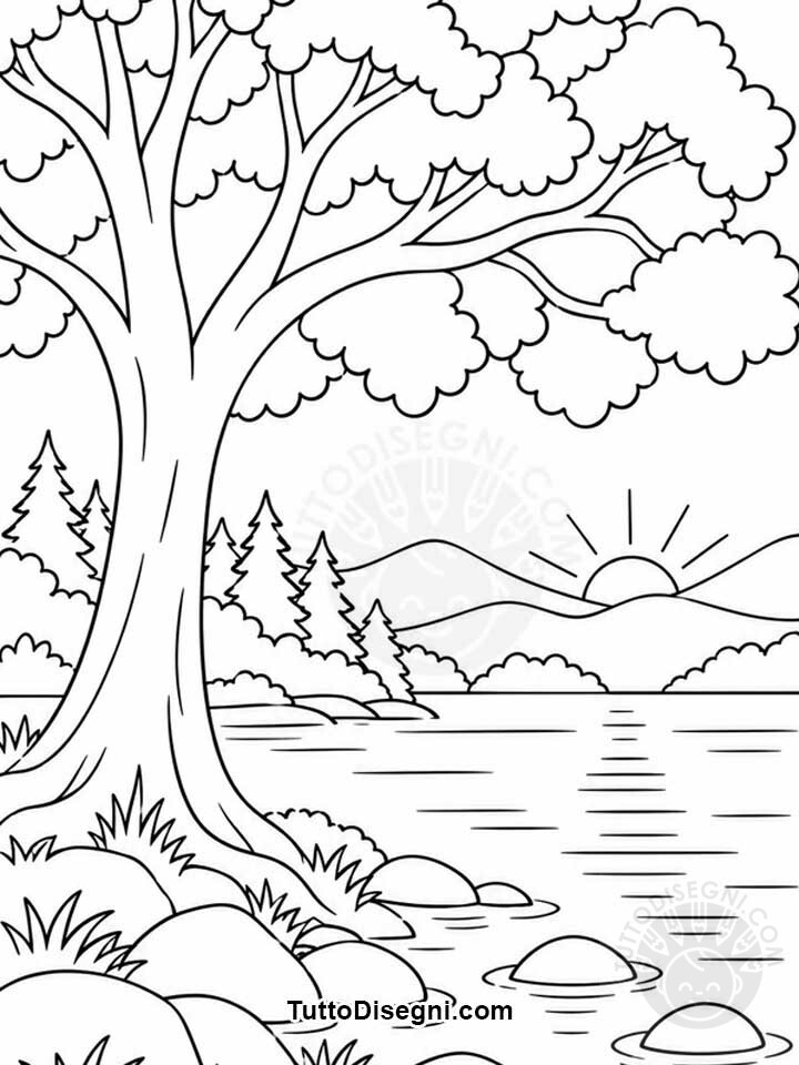 Albero sul lago da colorare 1 albero sul lago da colorare