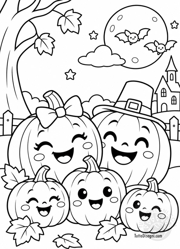 Famiglia di Zucche Felici da Colorare 1 famiglia di zucche felici da colorare