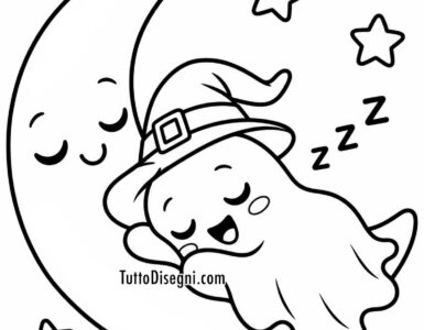 Fantasmino che dorme sulla luna da colorare 2 fantasma che dorme sulla luna